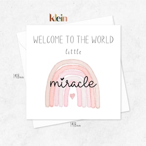 Willkommen auf der Welt Karte, Neue Baby Karte, Welcome Miracle Baby Karte, Expecting Card, Rosa Regenbogen Karte