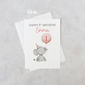 Personalisierte erste Geburtstagskarte, Baby erste Geburtstagskarte, Karte für ersten Geburtstag, Elefant 1. Geburtstagskarte