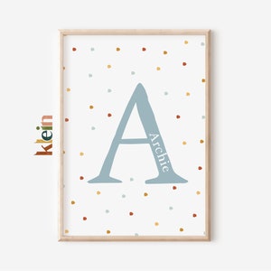 Impresión de carta de monograma, Impresión de nombre personalizada, Impresión de monograma azul, Impresión inicial personalizada de niños, Arte de pared inicial