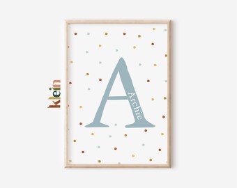 Lámina con monograma azul, arte mural personalizado con iniciales, decoración para habitación infantil