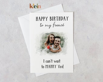 Custom Photo Birthday Card for Fiance, Watercolour Effect