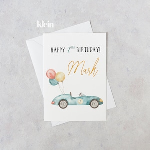 Personalisierte 2. Geburtstagskarte, Autos Alles Gute zum Geburtstagskarte für Jungen, Autos Kindergeburtstags-Thema, zweiter Geburtstags-Junge