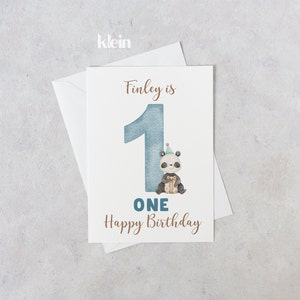 Personalisierte Karte zum ersten Geburtstag, Karte zum 1. Geburtstag, Karte zum 1. Geburtstag, Panda Karte zum 1. Geburtstag