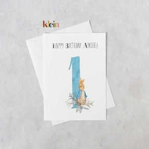 Cartão de primeiro aniversário do coelho peter, cartão de aniversário personalizado do coelho peter, cartão de primeiro aniversário para meninos, cartão de segundo aniversário