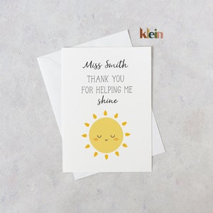 Grazie per avermi aiutato a brillare, biglietto personalizzato con nome dell'insegnante, biglietto per l'insegnante, biglietto di ringraziamento per l'insegnante con arcobaleno, biglietto per l'assistente all'insegnamento,