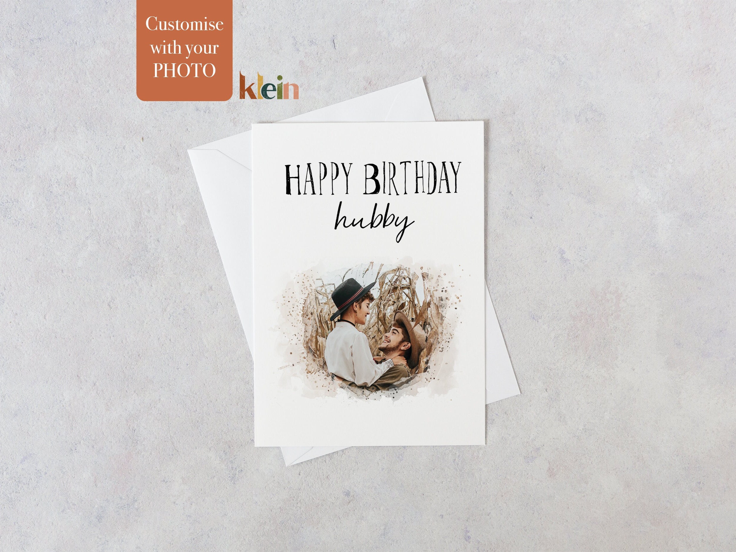 Aangepaste fotoverjaardagskaart voor echtgenoot, aquareleffect, image size:2509x1883