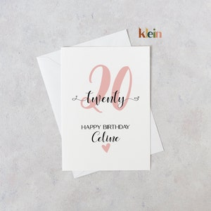 Carte d'anniversaire personnalisée, carte pour 20 ans, carte pour elle, petite amie, soeur, partenaire, meilleure amie, carte personnalisée pour 20 ans