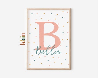 Personalized Initial Baby Girl Nursery Print, Blush Decor