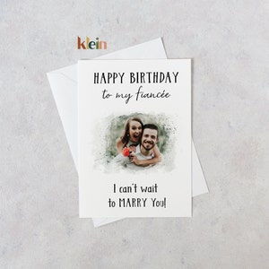 Joyeux anniversaire à ma carte de fiancée, Carte d’anniversaire photo aquarelle, Carte d’anniversaire photo personnalisée, Carte d’anniversaire personnalisée