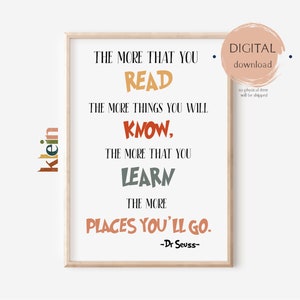 Dr Seuss quote nursery print,  Dr Seuss kids room decor, The more that you read printable, Children&#39;s quotes, INSTANT DOWNLOAD