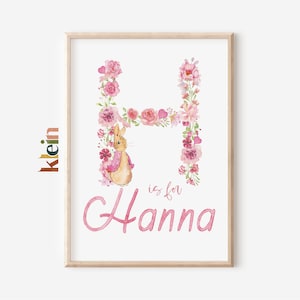 PERSONALISED PINK Baby Monogram, Personalised Peter Rabbit print, Beatrix Potter Nursery, Baby shower Gift, Flopsy Bunny Print