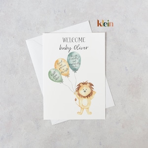 Carte personnalisée Bienvenue dans le monde, Carte Bienvenue dans le monde pour bébé avec lion et ballons, Vous êtes effrayé et merveilleusement fait
