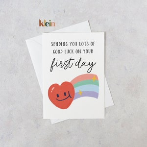 Enviándole mucha buena suerte en su primer día, tarjeta del primer día de la escuela, tarjeta de regreso a la escuela, tarjeta de inicio de la escuela, 1er día de escuela