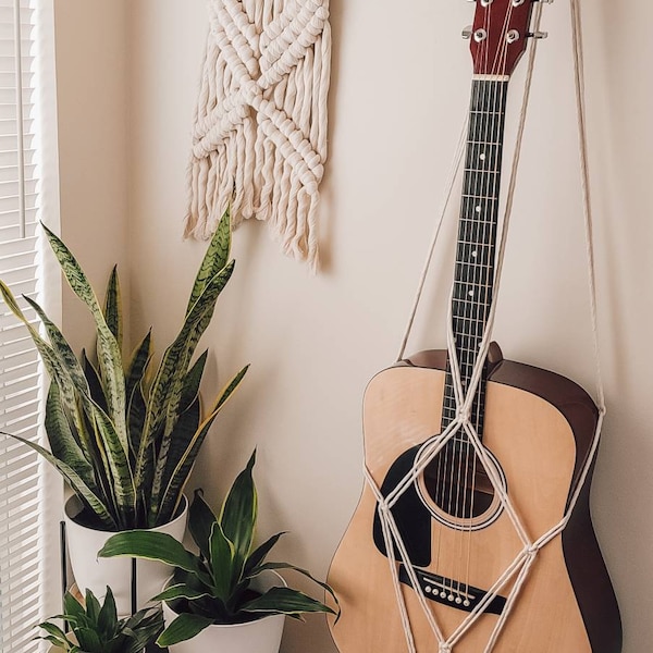 Dreadnought Acoustic Guitar Hanger ( Full Size ) | Macrame Guitar Hanger| Boho Guitar Hanger