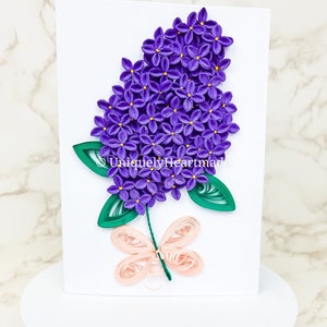 Lilac Love: Tarjeta de felicitación hecha a mano con quilling para cumpleaños y días especiales
