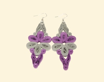 Purple Quilled Paper Earrings | Floral Dangle Earrings | Handmade Lightweight Gift for Her