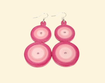 Pink Quilled Paper Earrings | Gradient Circle Dangle Earrings | Handmade Lightweight Gift for Her