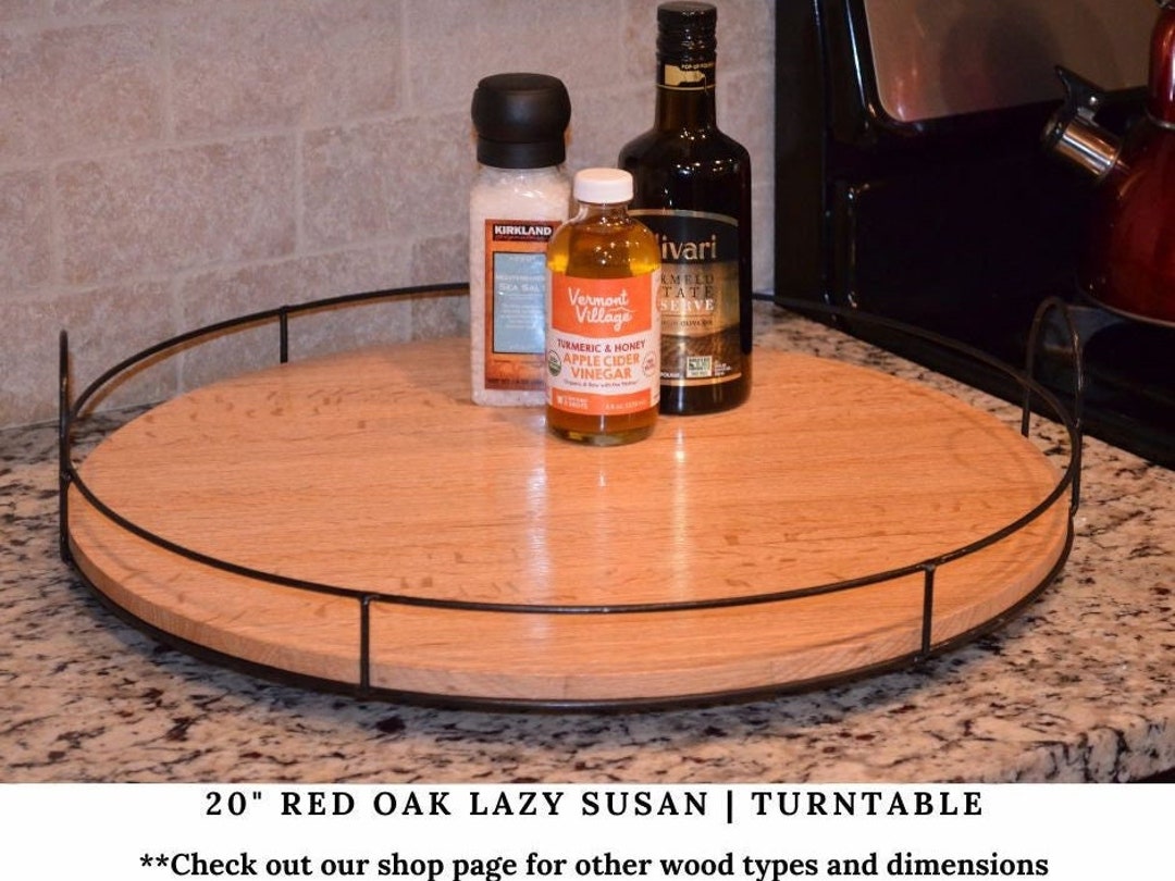 Lazy Susan Turntable With Metal Rails 20 Red Oak Etsy