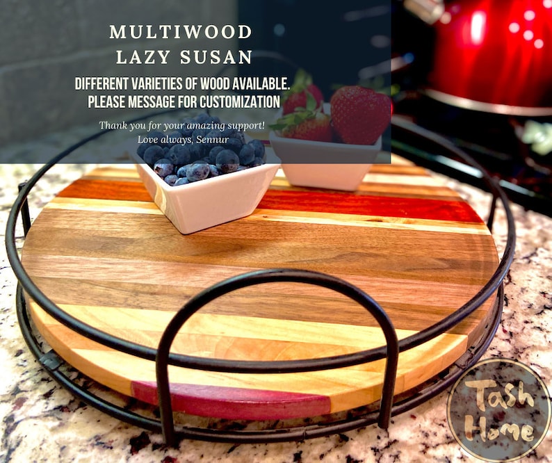 Lazy Susan Turntable with rails Wooden Tray Rotating Serving Etsy