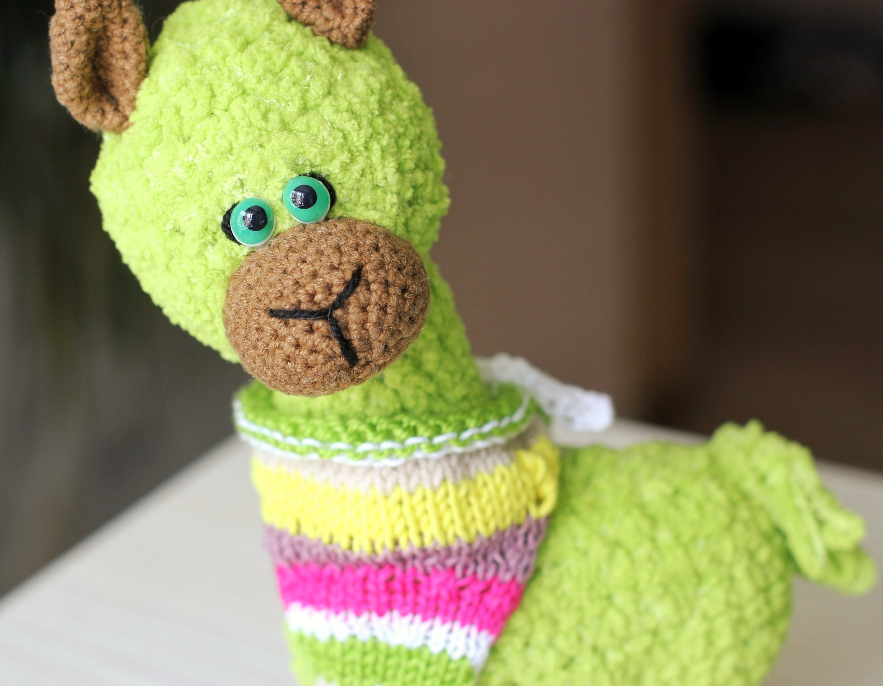 Knitted funny llama cute stuffed animals plush green Alpaca | Etsy