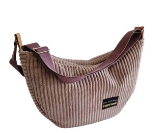Half-round corduroy shopper in antique rose – shoulder bag & crossbody bag for women – Handmade