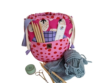 Project bag for knitting & crochet – spacious project bag with outer pockets – Handmade Yarn Project Bag