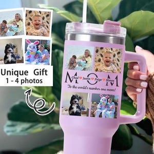Mom Photo 40oz Becher mit Kindername, Benutzerdefinierte Foto 40oz Tasse mit Strohhalm, personalisierte Tasse, Familienerinnerungen, Muttertag, Geschenk für Oma