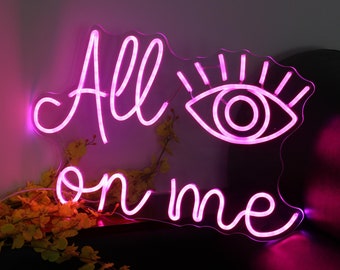 All Eyes on Me Neon Sign Wall Art Decor, Party Pink Evil Eye Led Sign, Neon Lights for Girls Bedroom, Game Room, Bar, Custom Eye Neon Sign