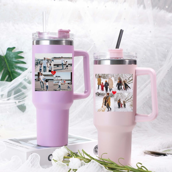 Foto 40 Unzen Becher, benutzerdefinierte Collage Becher mit Strohhalm, Muttertagsbecher, personalisierte Bildbecher, Familienerinnerungen, Geschenk für Oma