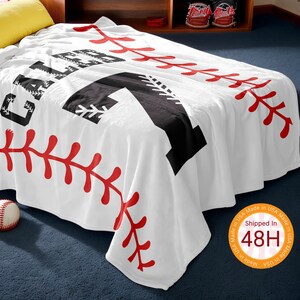 Honkbal naamdeken voor kinderen, honkbaldeken met naam, aangepast sportcadeau, honkbalcadeau tiener, honkbalkamerdecor, Vaderdag