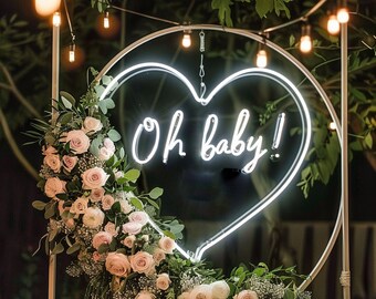 Custom Oh Baby Heart Neon Wedding Sign, Personlized Wedding Neon Sign for Decoration, Couple Initials LED Heart Neon, Anniversary
