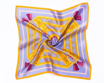Vintage Purple Silk Scarf Bandana, Handmade, 100% Natural Mulberry Silk, Grade 6A, Gift Box Available