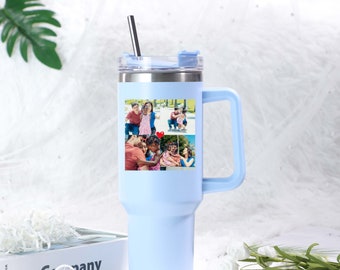 Foto 40 Unzen Becher mit Strohhalm, Fotocollage Becher mit Text, Muttertagsbecher, Benutzerdefinierte Bildtasse, Familienerinnerungen, Geschenk für Oma