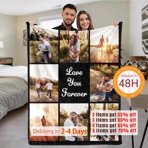 Manta con foto personalizada, manta con texto y collage de fotos para amigos, manta con foto familiar, manta conmemorativa, regalo de aniversario