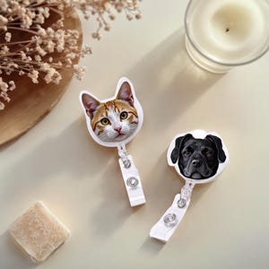 Pet Badge Reel, Custom Pet Portrait Photo Badge Reel, Dog Face Cat Face, Nurse Badge Reel, Retractable ID NP Badge with Pet Photo for Doctor