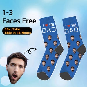 Custom Face Sock, I love Dad Socks with Text,Father&#39;s Day Socks, Best Gift for Papa, Personalized Socks Birthday Gift, Baby Face on Socks