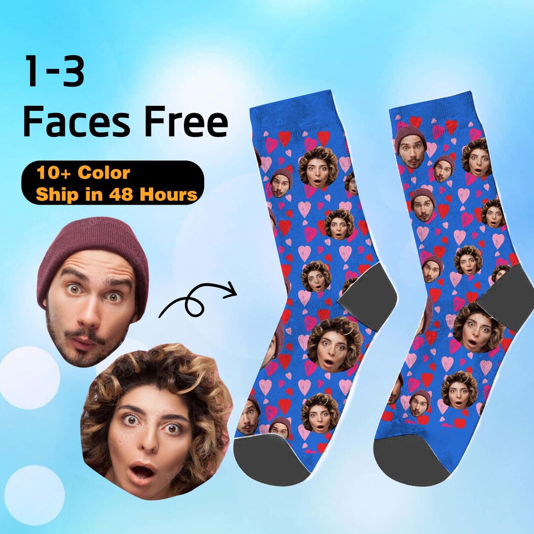 Calcetines personalizados con cara, calcetines de corazón
