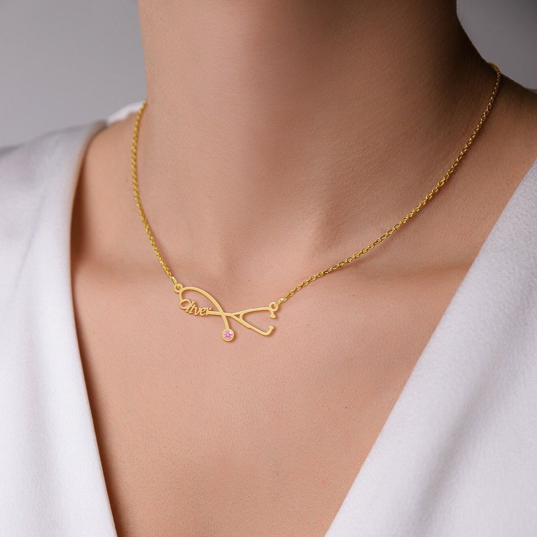 Personalized Stethoscope Name Necklace 