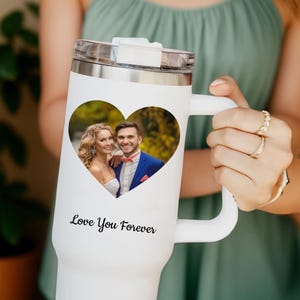 Gepersonaliseerde bruiloft fotocollage 40oz beker met rietje, aangepaste bruid gezicht foto&#39;s beker cadeau, verlovingscadeau beker, cadeau voor bruid en bruidegom
