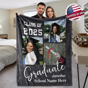 2025 Abschluss Foto Decke, personalisierte Abschluss Decke, Senior Abschluss Geschenk, benutzerdefinierter Text Abschluss Decke Geschenk, Klasse von 2025