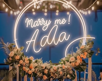Minimalistische cirkel neon bruiloft teken, gepersonaliseerde bruiloft initialen neon teken voor decoratie, aangepaste paar initialen LED neonlicht