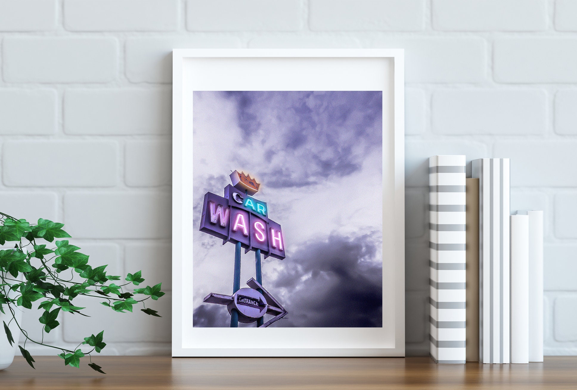 8x10 RETRO CAR WASH Neon Sign Photography Print (digital Download