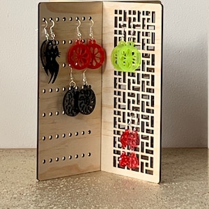 Custom Acrylic Jewellery Organiser Stand / EARRING STAND HOLDER Abstract Design / Plywood Laser Cut Art / Jewelry stand / Store earrings