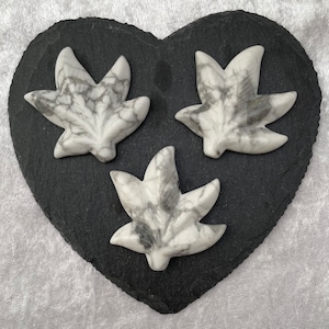 White Howlite Maple Leaf Carvings
