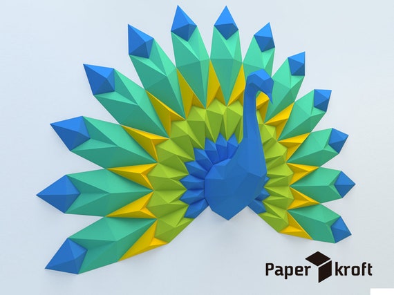 Peacock Papercraft Low Poly Peacock Diy Sculpture Create Your Own 3d Papercraft Peacock Origami Peacock Printable Pdf Template Download