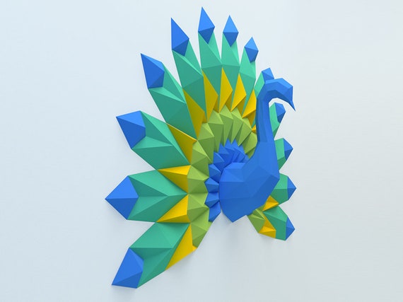Peacock Papercraft Low Poly Peacock Diy Sculpture Create Your Own 3d Papercraft Peacock Origami Peacock Printable Pdf Template Download