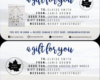 Arbutus Baby Mobile Gift Certificate | Shop Gift Certificate | Shop Gift Card | Baby Gift Certificate | Baby Mobile Gift