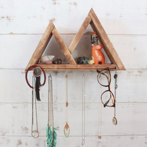 Mountain Floating Shelf with Key Hooks Holders Wall Jewelry Organizer main image 0