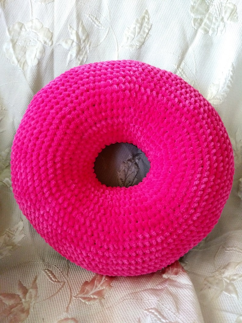 Crochet decorative pillow handmade Ring doughnut pink donut Etsy