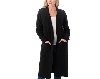 long black cardigan sweater with pockets